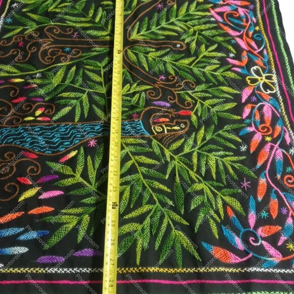 Hand Embroidered Shipibo Blanket Amazon Jungle Mermaid Design